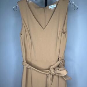 Calvin Klein Jumpsuit- size 6- tan, with tie belt, v neck, wide leg, zipper work